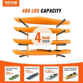 Vevor Kayak Wandalterung Kajak Aufhänger 1168 x 850 x 45 mm, Kajakständer 4 Kajaks 797,5 ± 10 mm Stützarmlänge, 181,6 kg Tragfähigkeit Kajak Aufbewahrungsregal Robuste Kajak-Aufbewahrungshaken