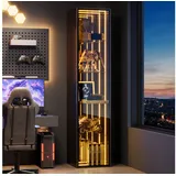 Flieks Glasvitrine mit LED-Lichtleiste, 4 verstellbaren Glaseinlegeböden & Spiegelwand (30x30x160 cm, Glastür mit Soft-Close-Funktion, 1-St., Eckvitrine mit verspiegelter Rückwand & 5 Ebenen) Hochschrank Standvitrine Eckschrank Mehrzweckschrank mit 3 Fächern schwarz