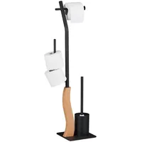 Relaxdays Wc-Garnitur, Schwarz, Metall, Holzwerkstoff, Kunststoff, 26x87x20 cm, schwarz/natur