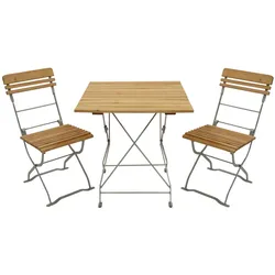 DEGAMO Biergarten - Garnitur MÜNCHEN 3-teilig (2x Stuhl, 1x Tisch 70x70cm), Flachstahl verzinkt + Robinie