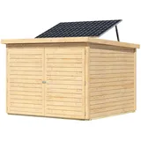 Karibu Fahrradgarage 3/4 inkl. Fahrradschienen (für 3 oder 4 Fahrräder) - 19 mm - mit Solarpaket inkl. Batterie naturbelassen 212 x 216 cm (Fahrradgarage 4 - für 4 Fahrräder)