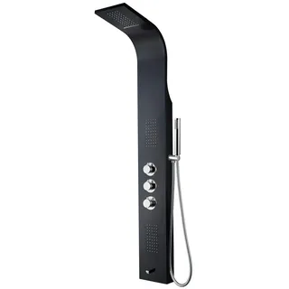 Aloni Duschpaneel Duschsäule 5 Funktionen mit Thermostatventil schwarz 160x20x6,5 cm