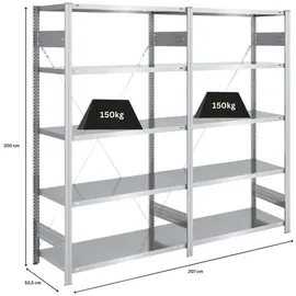 Proregal Schwerlastregal Silver Mamba Made In Germany HxBxT 200 x 200 x 50 cm 5 Ebenen Je 150 kg Fachlast Verzinkt