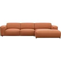 Ecksofa FLEXLUX "Lucera bequem und komfortabel durch hochwertigen Sitzaufbau, L-Form", braun (modern cognac braun), B:319cm H:73cm T:171cm, 100% Echteder, Sofas, modern & anschmiegsam, Kaltschaum, Stahl-Wellenunterfederung