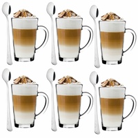 Tadar Latte Macchiato Kaffeegläser 320ml 6 Stück und 6 Cocktail-Löffel Latte Kaffeegläser Set mit Langen Cocktail-Löffel