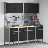 vidaXL 10-tlg. Werkstattschrank-Set mit Stecktafel Schwarz MDF Metall