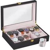 Relaxdays Uhrenbox mit 12 Fächern Gold,Rosa,Schwarz