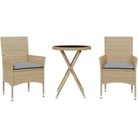 vidaXL 3-tlg. Bistro-Set mit Kissen Beige Poly Rattan und Glas