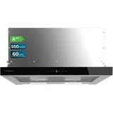 Cecotec Teleskop-Dunstabzugshaube, 60 cm Flux TLT 605500 Glass Black A++. Motor 70W, Niedriger Energieverbrauch, Front aus weißem Glas, Absaugung 550m3/h, Touch- und Gestensteuerung, Aktivkohlefilter.