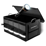 Kofferraumtasche - Hochfeste faltbare Auto-Organizer-Box mit Notfall-Taschenlampe - Autozubehör für den Innenraum - Kiste in Schwarz