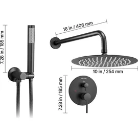 Vevor Duscharmatur Regenduschsystem 254 mm Mattschwarz 149,86 cm