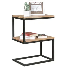 FineBuy Beistelltisch S-Form Beige Akazie 45 x 60 x 30 cm