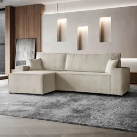 beautysofa Ecksofa HEKTOR poso100 Hellbeige, Breite der Ottomane 100cm, mit Schlaffunktion - Beige