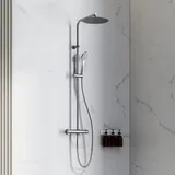 Fortis Spa flat 300 XXL Duschsystem mit Thermostat, 3-Strahl-Handbrause Push und Metall-Kopfbrause extraflach,