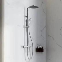 Fortis Spa flat 300 XXL Duschsystem mit Thermostat, 3-Strahl-Handbrause Push und Metall-Kopfbrause extraflach,