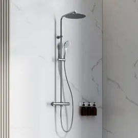 Fortis Spa flat 300 XXL Duschsystem mit Thermostat, 3-Strahl-Handbrause Push und Metall-Kopfbrause extraflach,