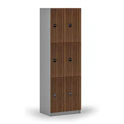 Holzspind mit Ablagefächern, 6 Fächer, RFID-Schloss, grau/Nussbaum