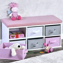 KESPER Sitzbank Kinder-Sitzbank Weiß/Grau/Rosa 68 x 29,5 x 33 cm