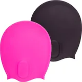 The Friendly Swede Silikon Badekappen für Lange Haare - Stretch Schwimmkappen für Damen, Herren, Kinder (2-er Set) (Schwarz/Rosa XL)