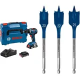 Bosch Professional 18V System Akku-Bohrschrauber GSR 18V-55 (inkl. Akku, Ladegerät, in L-BOXX 136) + 6x Expert SelfCut Speed Flachfräsbohrer Set (für Weichholz, Grobspanplatte, Ø 13-25 mm, Zubehör)