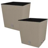 KOTARBAU® 2er Set Blumentöpfe 15,8 L Höhe: 27 cm Mocca Pflanzentopf aus Kunststoff Übertopf mit Innentopf Blumentopf Set wie Rattan Pflanzentopf Innen Außen