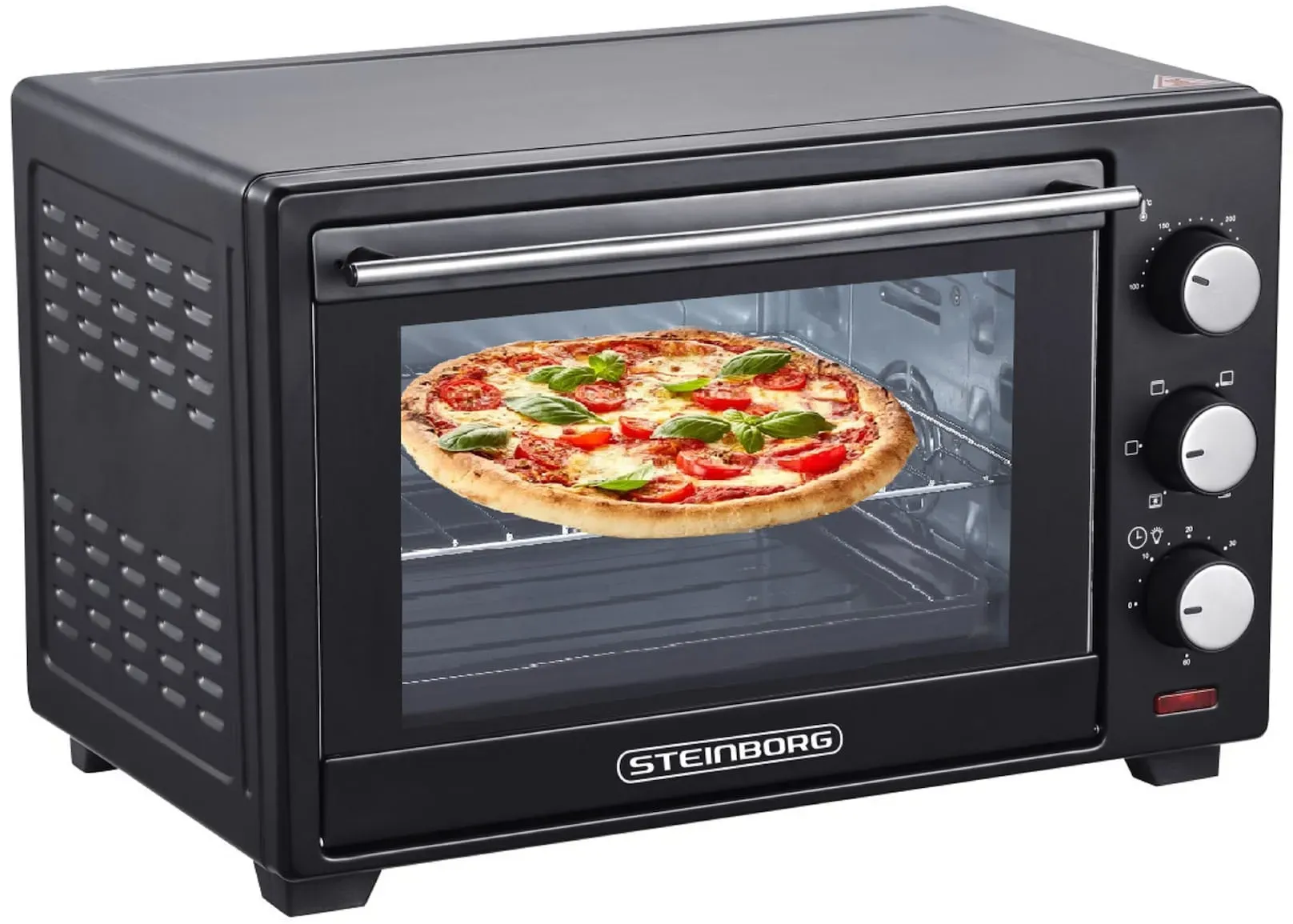 Steinborg Minibackofen Pizzaofen 25L mit Umluft 1600W schwarz