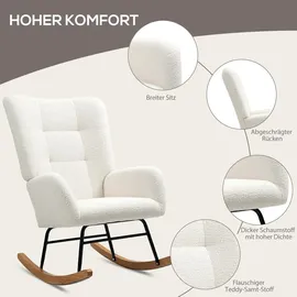 Homcom Schaukelstuhl Relaxsessel Teddysamt-Optik 1 x 1 x 1 cm Cremeweiß mit Kissen