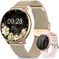 SmartWatch Damen in Roségold, Bluetooth-Anrufe, Fitnessuhr für Samsung & Apple