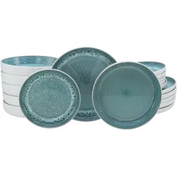Teller-Set OTTO HOME "modernes Teller Set, Service Novalee", weiß, eisblau, 18 Stk., Steinzeug, Geschirr-Sets, hohe Haltbarkeit, spülmaschinen- & mikrowellengeeignet, Reaktivglasur
