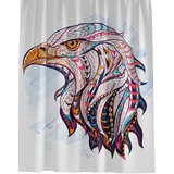 Ekershop Duschvorhang Textil Digitaldruck ADLER Eagle für Duschstange Breite 240 cm (inkl. Ringe), Höhe 200 cm, wasserabweisend, waschbar, bügelbar weiß