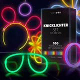 Vivaloo Knicklichter Party Set 100 Stück + Zubehör - Leuchtstäbe mit Verbinder für Leuchtarmbänder, Party Brillen, Bälle usw. - Party Deko & Festival Zubehör - Party Lichter Neon - Deko Party