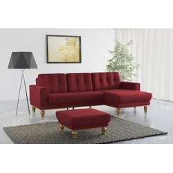 Ecksofa SIT & MORE "Orient 5 L-Form", rot, B:279cm H:90cm T:167cm, 100% Polyester, Sofas, mit Strass-Stein, wahlweise mit Bettfunktion und Bettkasten