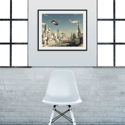 queence Bild »Zukunft«, Städte-Stadt-Flugzeuge-Himmel-Film, (1 St.), HD Premium Poster-Druck inkl. Holzrahmen queence schwarz