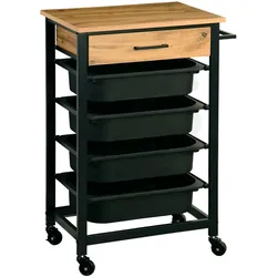 KESPER Küchenwagen, mit 4 Kunststoffbehältern, mit Schublade ,mit 4 Kunststoffbehältern, Farbe: natur / schwarz, Material: Spanplatte /Metall