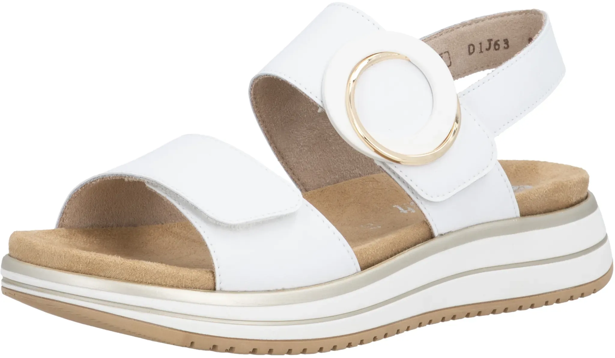 Plateausandale REMONTE, Damen, Gr. 44, weiß, Leder, unifarben, Schuhe, Sommerschuh, Sandalette mit Softfußbett und zwei Klettverschlüssen