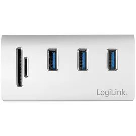 Logilink CR0045 3+2 Port USB 3.0 Hub (3-Port) mit Kartenleser für SD - Micro-SD Speicherkarten, Aluminiumgehäuse, mit eingebautem SD-Kartenleser Silber