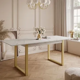 lookway ARTON GOLD II 140 cm ausklappbarer Tisch Marmor Levanto gold