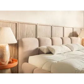 Selsey Polsterbett 180x200 cm, wasserabweisender Samt, beige - Maße B: 200 H: 72