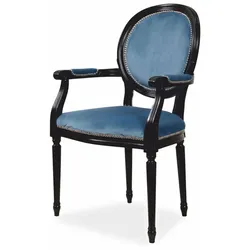 Casa Padrino Luxus Barock Samt Esszimmer Stuhl mit Armlehnen Blau / Schwarz - Barockstil Esszimmer Möbel