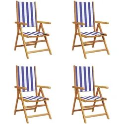 vidaXL Gartenstühle Verstellbar 4 Stk. Blau Weiß Stoff und Massivholz