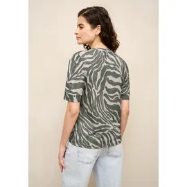 street one studio STREET ONE STUDIO, Damen, Gr. 34, lichen grün, Web, 50% Baumwolle, 50% Modal, normal normal, Rundhals, Bündchen, Shirts T-Shirt, mit Zebra-Print