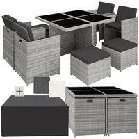 tectake Sitzgruppe Rattan Sitzgruppe, (Set., 9-tlg), 2 Bezugssets, Sitzpolster ca. 5 cm dick, abnehmbar grau