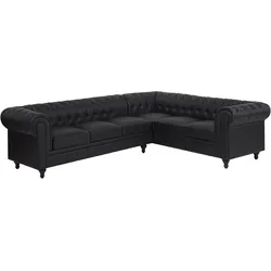 Ecksofa Kunstleder schwarz linksseitig CHESTERFIELD