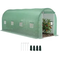 Gewächshaus 500x200x205cm Foliengewächshaus Tomatenhaus Mit Tür, 8 Fenster, Folientunnel Aus Verzinktem Stahl, Pe, Stabiles Treibhaus Pflanztunnel, Inkl. Erdanker & Seilen, Grün