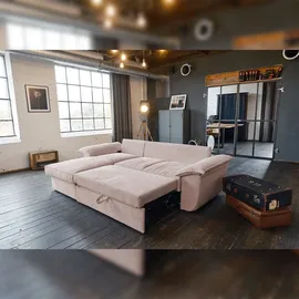 KAWOLA Sofa DAMETO Ecksofa Bettsofa Schlafsofa mit Stauraum Cord rosa Recamiere links