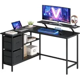 VASAGLE L-förmiger Schreibtisch, 2 geräumige Schubladen, Computertisch mit Monitorständer, Eckschreibtisch, Gaming-Tisch mit Verstellbarer Ablage 135 x 105 cm ebenholzschwarz LWD098B56