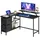VASAGLE L-förmiger Schreibtisch, 2 geräumige Schubladen, Computertisch mit Monitorständer, Eckschreibtisch, Gaming-Tisch mit Verstellbarer Ablage 135 x 105 cm ebenholzschwarz LWD098B56