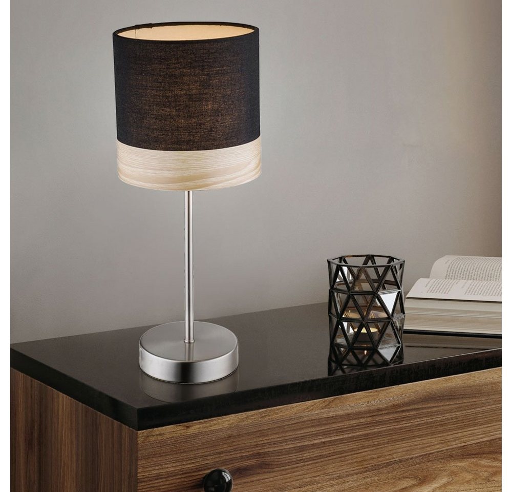 etc-shop LED Tischleuchte, Leuchtmittel inklusive, Warmweiß, Tisch Leuchte Steh Lampe Nacht Licht Textil schwarz Holz braun im Set- schwarz