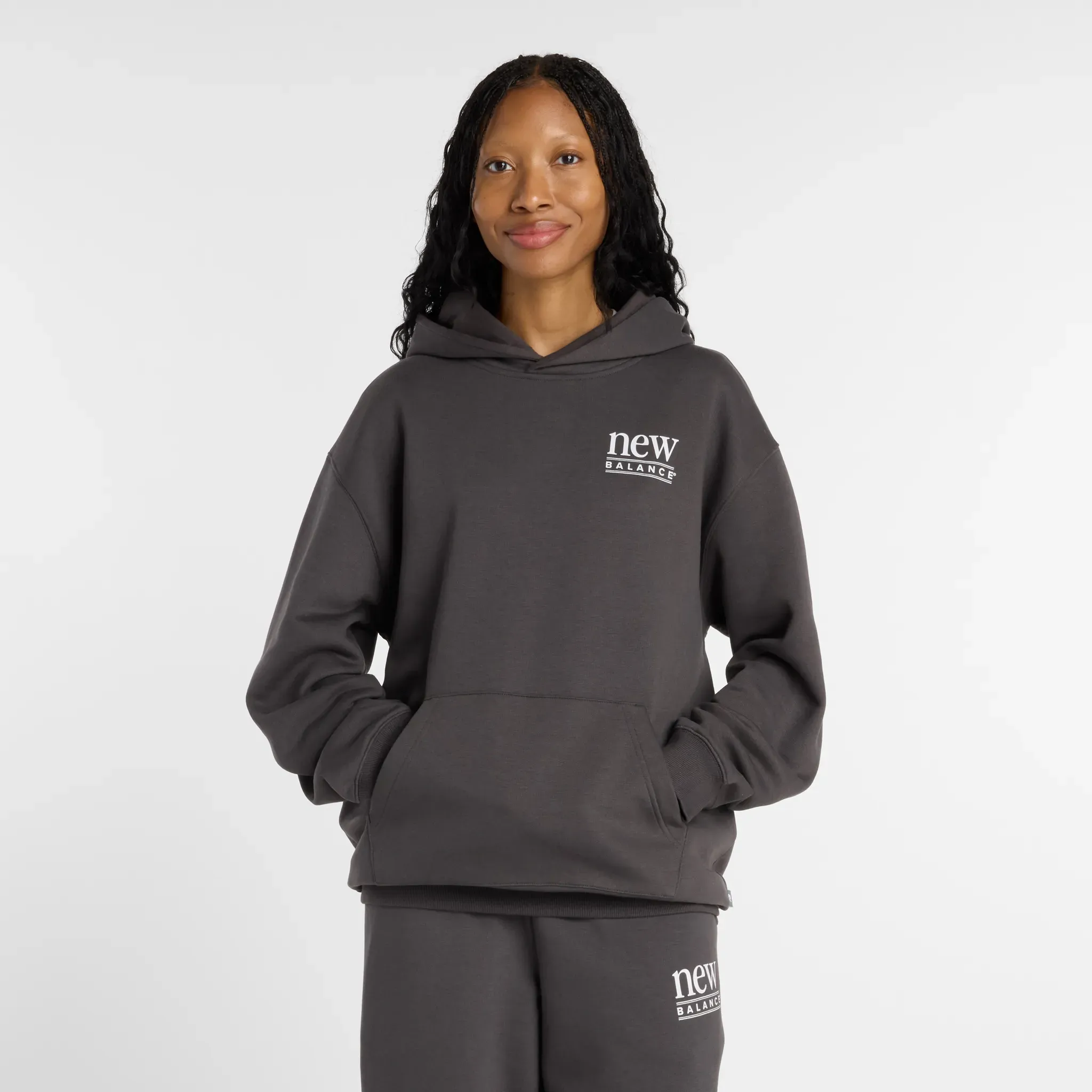 Kapuzensweatshirt NEW BALANCE, Damen, Gr. XXL, grau (faded schwarz), Obermaterial: 60% Baumwolle, 40% Polyester, normal, Rundhals, Sweatshirts, mit Kapuze, Rundhalsausschnitt, sportlicher Stil