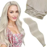 LaaVoo Genius Weft Haartressen Extensions Echthaar Blond Tressen Echthaar zum Einnähen Doppelt Tressen 50cm Tressen Extensions Zum Einnähen Weißblond Dickes Haare Glatt #60 60g